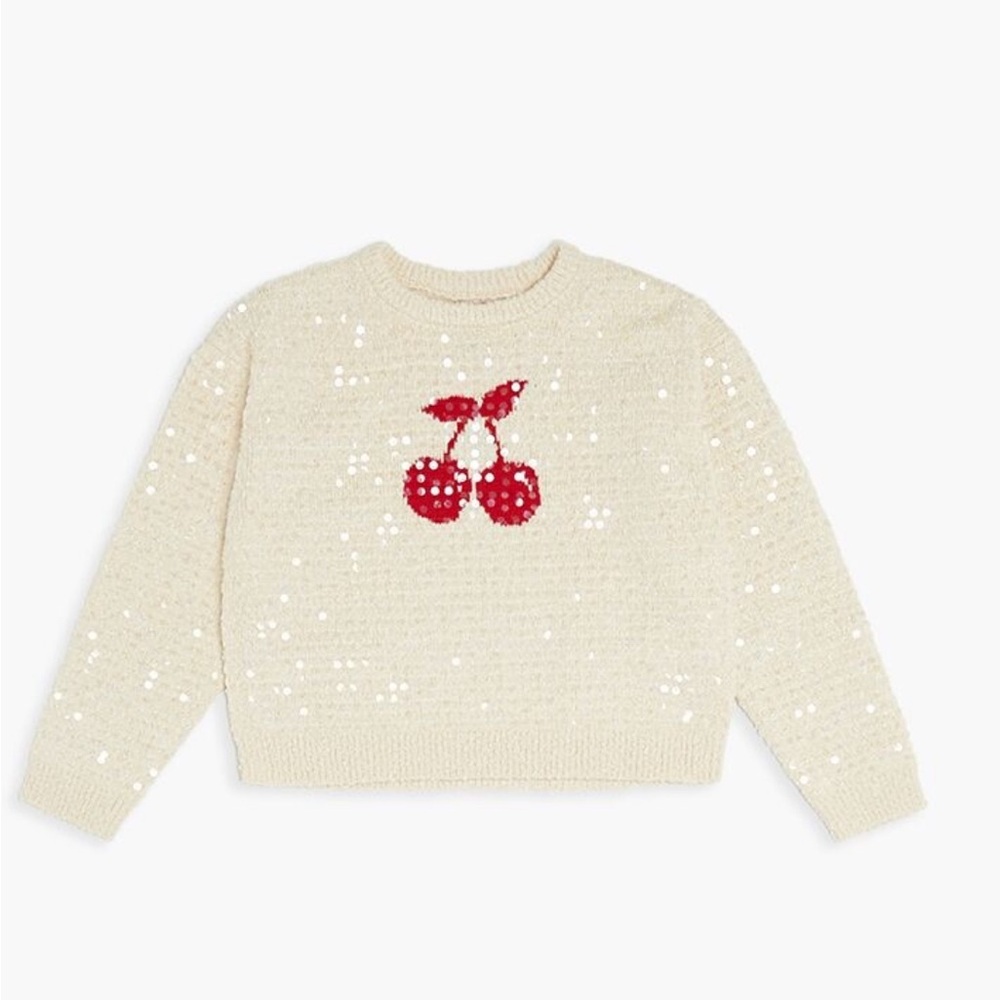 F21 - 🍒🍒🍒Girls Cream Sweater with Red Cherry Design - Size 13-14 - NWT